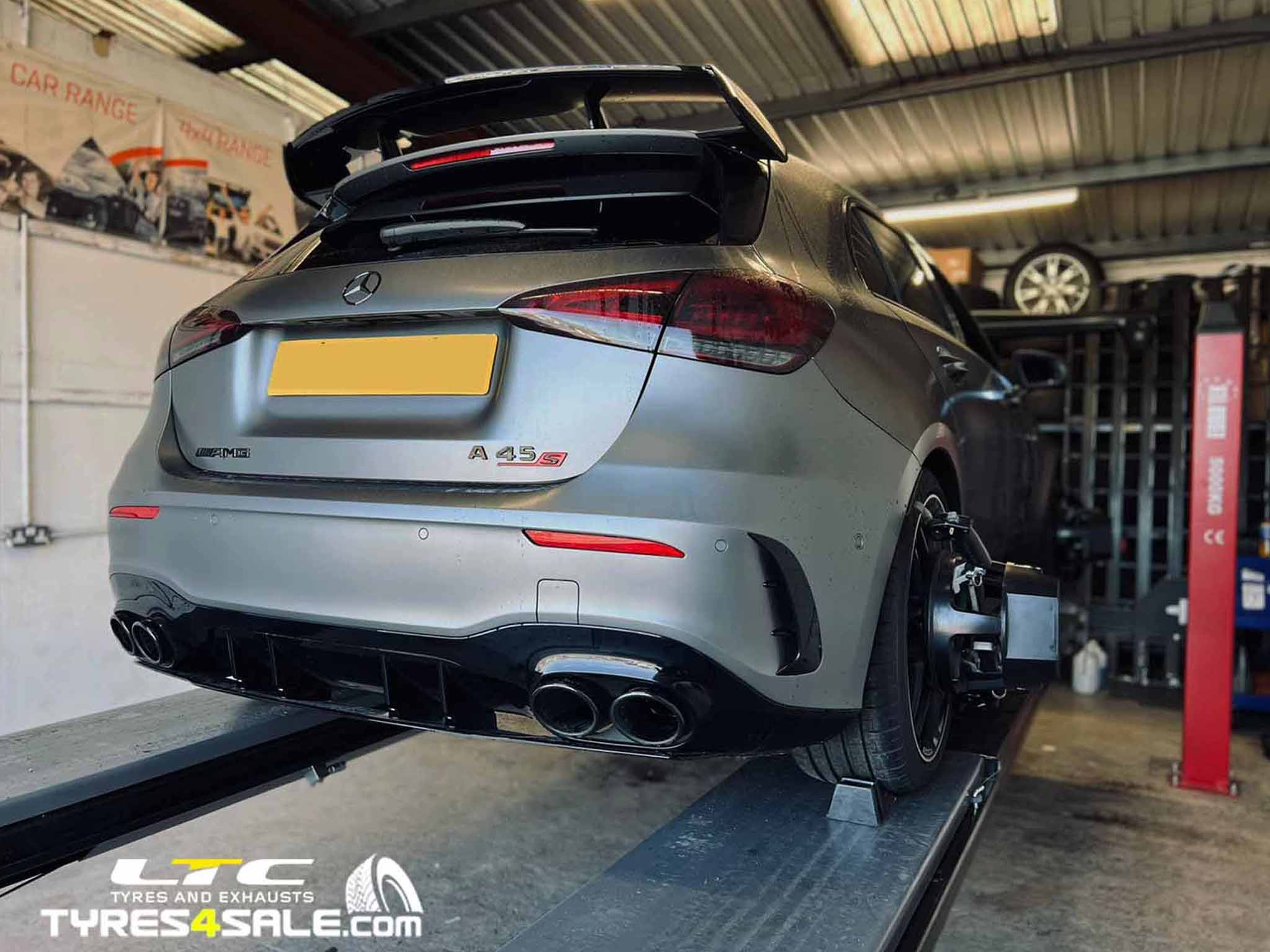 Hunter HawkEye wheel alignment equipment checking vehicle tracking at LTC Tyres and Exhausts
