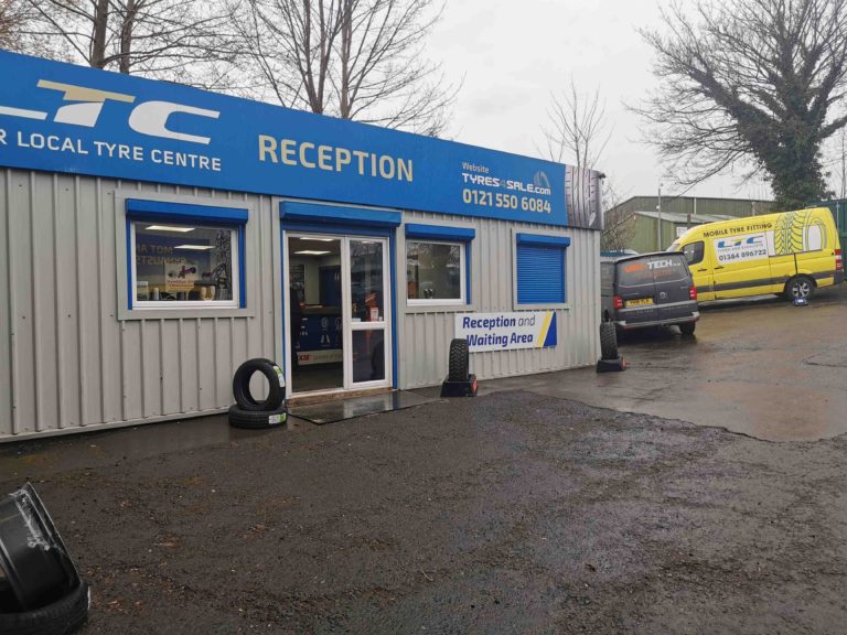 Front of LTC Tyres Halesowen reception with customer parking