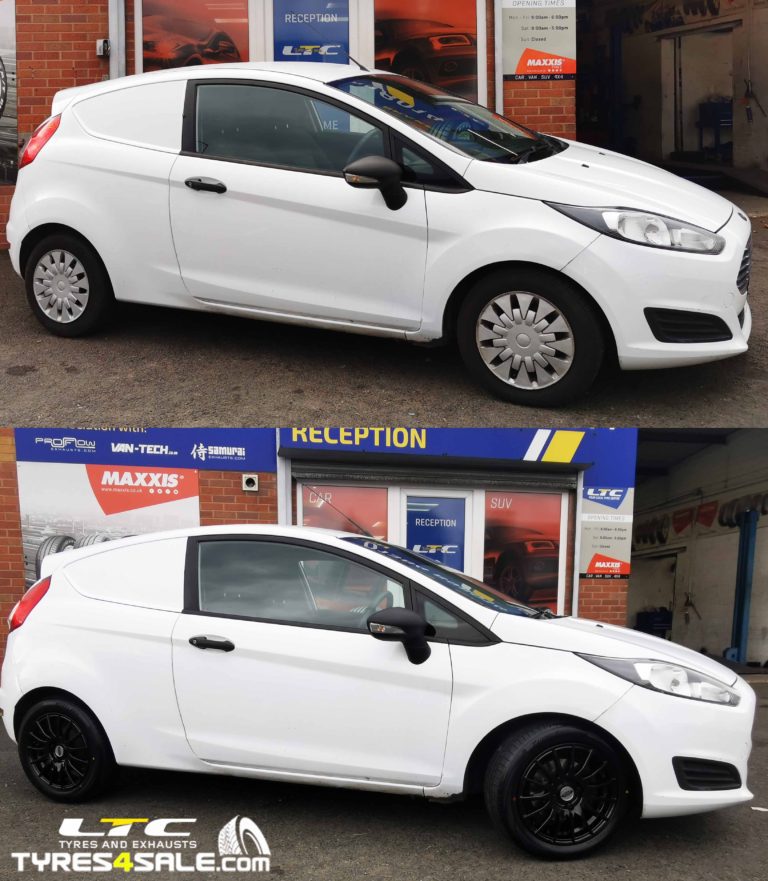 FX004 Alloy Wheels Gloss Balck and Economy Tyres 15" Ford Fiesta