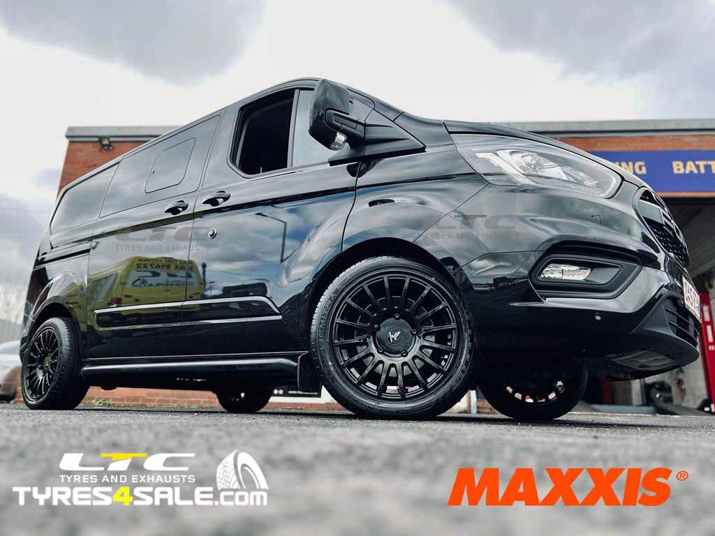 18" JBW TMS Gloss Black Alloy Wheels for Ford Transit Van and a set of Maxxis 235/50 18 Maxxis HP Tyres