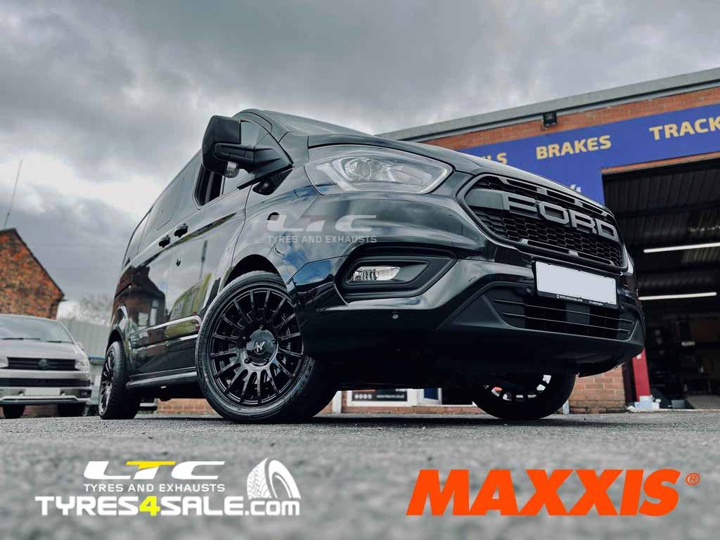 18" JBW TMS Gloss Black Alloy Wheels for Ford Transit Van and a set of Maxxis 235/50 18 Maxxis HP Tyres