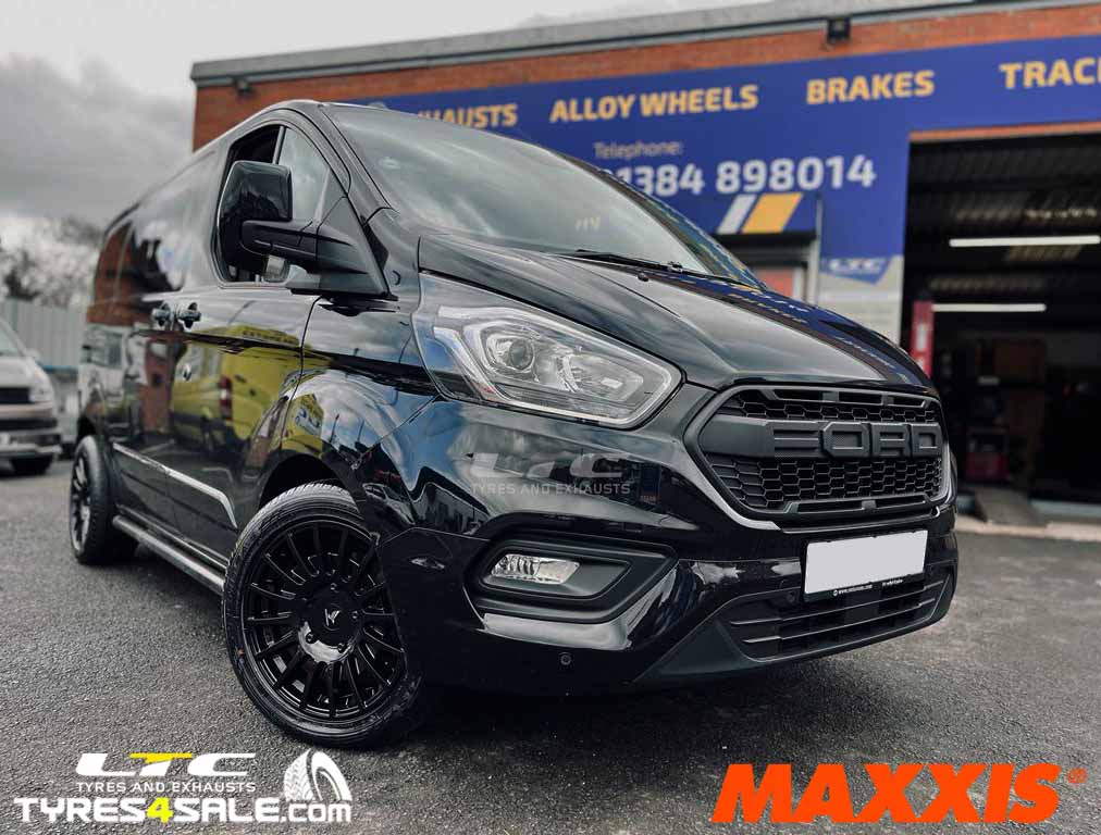 18" JBW TMS Gloss Black Alloy Wheels for Ford Transit Van and a set of Maxxis 235/50 18 Maxxis HP Tyres