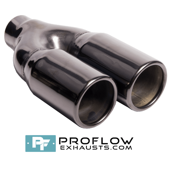 Staggered Twin Round Exhaust Tailpipe TX106-5 BL/R Stainless Steel - 76 / 160mm | 3″ / 6.25″ - Proflow Staggered Twin Round Exhaust Tailpipe TX106-5 BL/R Stainless Steel - 76 / 160mm | 3″ / 6.25″ - Proflow