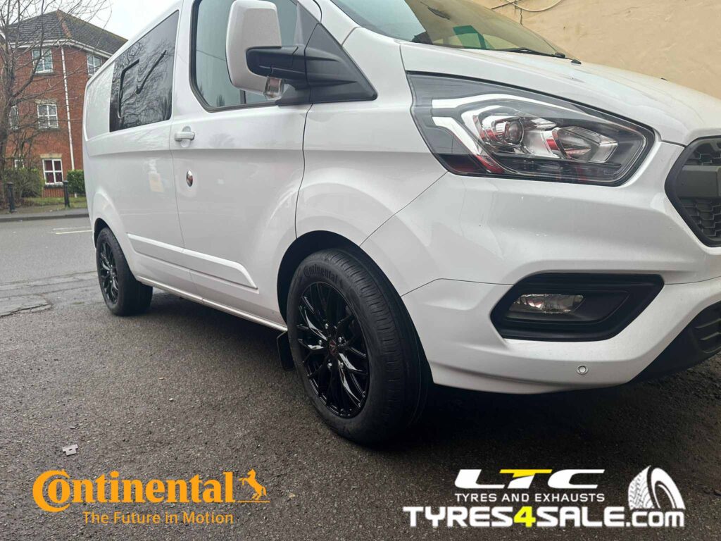 Wolfrace Wolfsburg 18" Gloss Black Alloy Wheels and a set of Continental Eco Contact 6 Tyres 235 55 18 108T XL for Ford Transit