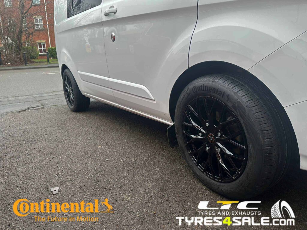 Wolfrace Wolfsburg 18" Gloss Black Alloy Wheels and a set of Continental Eco Contact 6 Tyres 235 55 18 108T XL for Ford Transit