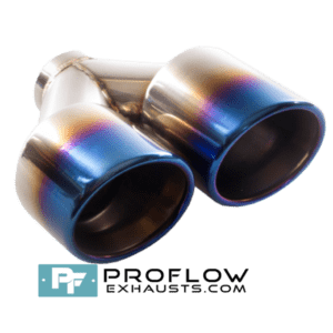 Staggered Twin Round Exhaust Tailpipe TX179 L/R Stainless Steel Burnt Tip- 89 / 186mm | 3.5″ / 7.5″ - Proflow