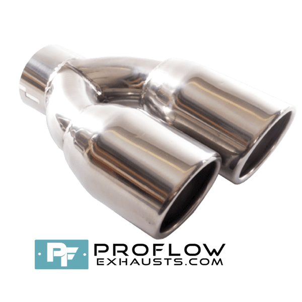 Staggered Twin Round Exhaust Tailpipe TX036 L/R Stainless Steel - 80 x 161mm | 3.15″ / 6.34″ - Proflow Staggered Twin Round Exhaust Tailpipe TX036 L/R Stainless Steel - 80 x 161mm | 3.15″ / 6.34″ - Proflow
