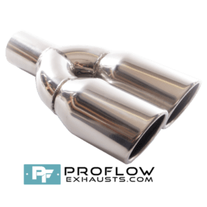 Twin Round Exhaust Tailpipe TX045 Stainless Steel Slashed - 87 / 176mm | 3.5″ / 7″ - Proflow