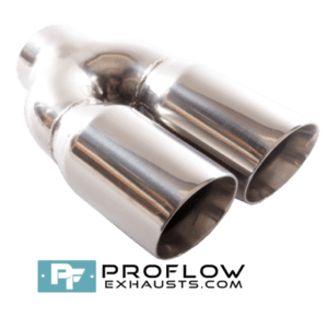 Twin Round Exhaust Tailpipe TX048 Stainless Steel Slashed - 76 / 157mm | 3″ / 6.18″ - Proflow