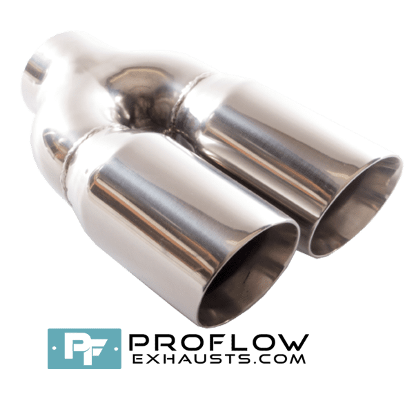 Twin Round Exhaust Tailpipe TX048 Stainless Steel Slashed - 76 / 157mm | 3″ / 6.18″ - Proflow Twin Round Exhaust Tailpipe TX048 Stainless Steel Slashed - 76 / 157mm | 3″ / 6.18″ - Proflow