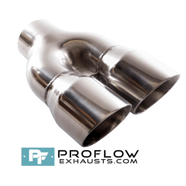 Twin Round Exhaust Tailpipe TX081 Stainless - 76 / 160mm | 3″ / 6.25″ - Proflow Twin Round Exhaust Tailpipe TX081 Stainless - 76 / 160mm | 3″ / 6.25″ - Proflow
