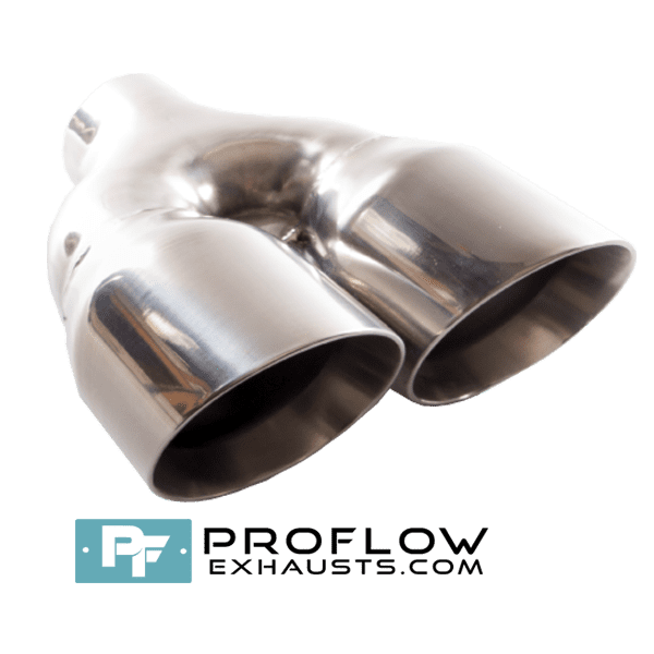 Twin Round Exhaust Tailpipe TX082 Stainless Slashed - 90 x 186mm | 3.54″ x 7.32″ - Proflow Twin Round Exhaust Tailpipe TX082 Stainless Slashed - 90 x 186mm | 3.54″ x 7.32″ - Proflow