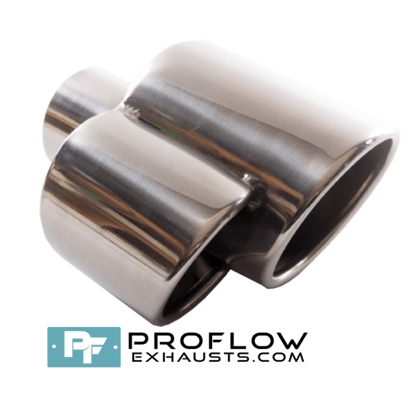 Staggered Twin Round Exhaust Tailpipe TX085 L/R Stainless Steel - 90 x 136mm | 3.54″ x 5.35″ - Proflow Staggered Twin Round Exhaust Tailpipe TX085 L/R Stainless Steel - 90 x 136mm | 3.54″ x 5.35″ - Proflow