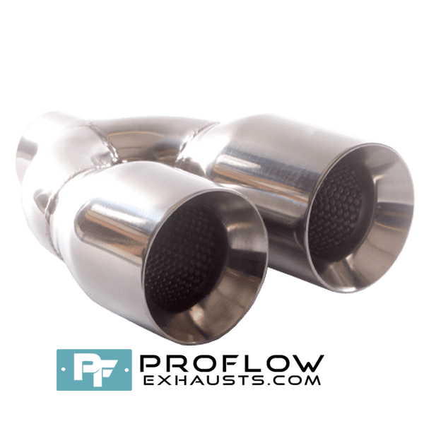 Staggered Twin Round Exhaust Tailpipe TX162 Stainless - 88 / 188mm | 3.5″ / 7.25″ - Proflow Staggered Twin Round Exhaust Tailpipe TX162 Stainless - 88 / 188mm | 3.5″ / 7.25″ - Proflow