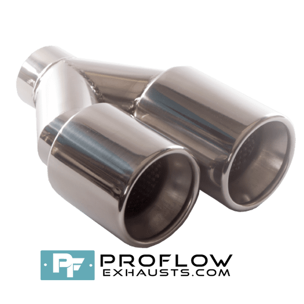 Staggered Twin Round Exhaust Tailpipe TX163 Stainless Steel- 88 / 183mm | 3.5″ / 7.25″ - Proflow Staggered Twin Round Exhaust Tailpipe TX163 Stainless Steel- 88 / 183mm | 3.5″ / 7.25″ - Proflow