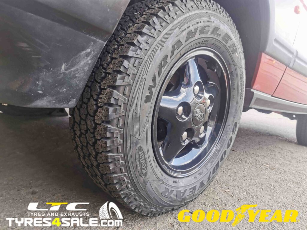 Goodyear Wrangler All Terrain Tyres 235/70 16 108T for Land Rover Discovery £125 Per Tyre Include fitting and VAT✅ (prices are valid for the date of advert only) The Goodyear Wrangler All-Terrain Adventure is a versatile tyre that springs into action the moment you go off-road. This tough and durable tyre offers a confident all-round performance and grips all kinds of terrain without trouble. Manufactured with a Kevlar reinforced layer and DuraWall technology means that this tyre has the ability to resist punctures and cuts in the sidewall area. Its optimised tread design results in pressure being evenly distributed, meaning that mileage is improved. ✅LTC Tyres and Exhausts are an Authorised Goodyear Tyre dealer