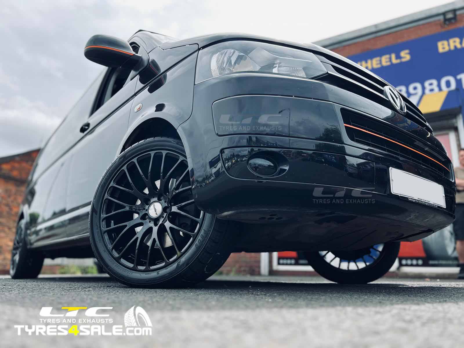 VW T5 T5.1 Calibre Altus Alloy Wheels 20″ Gloss Black and a set of premium Economy Tyres