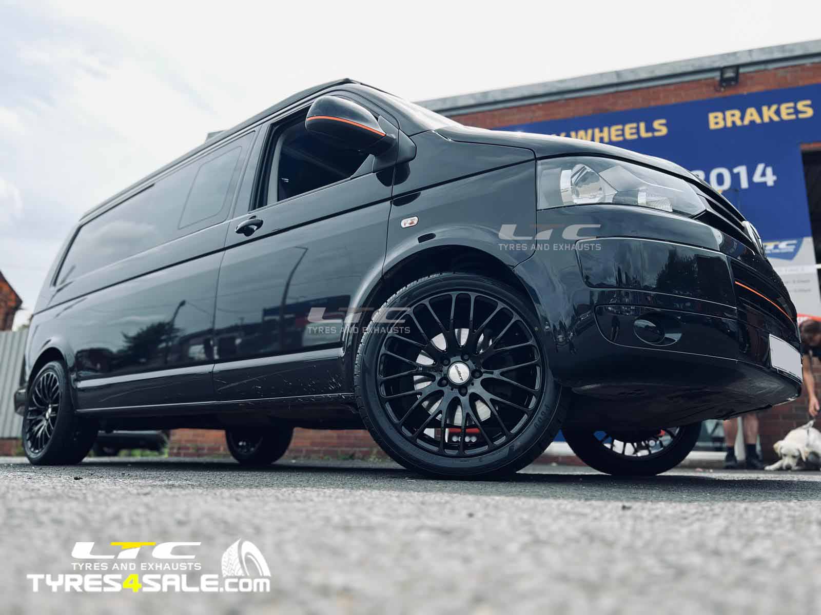 VW T5 T5.1 Calibre Altus Alloy Wheels 20″ Gloss Black and a set of premium Economy Tyres