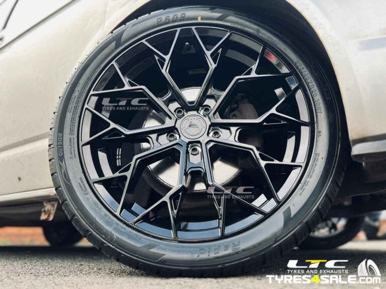 20" JBW Gloss Black Venom Alloy Wheels and a set of Rapid 275/40 20 108Y XL Tyres for VW Transporter T6