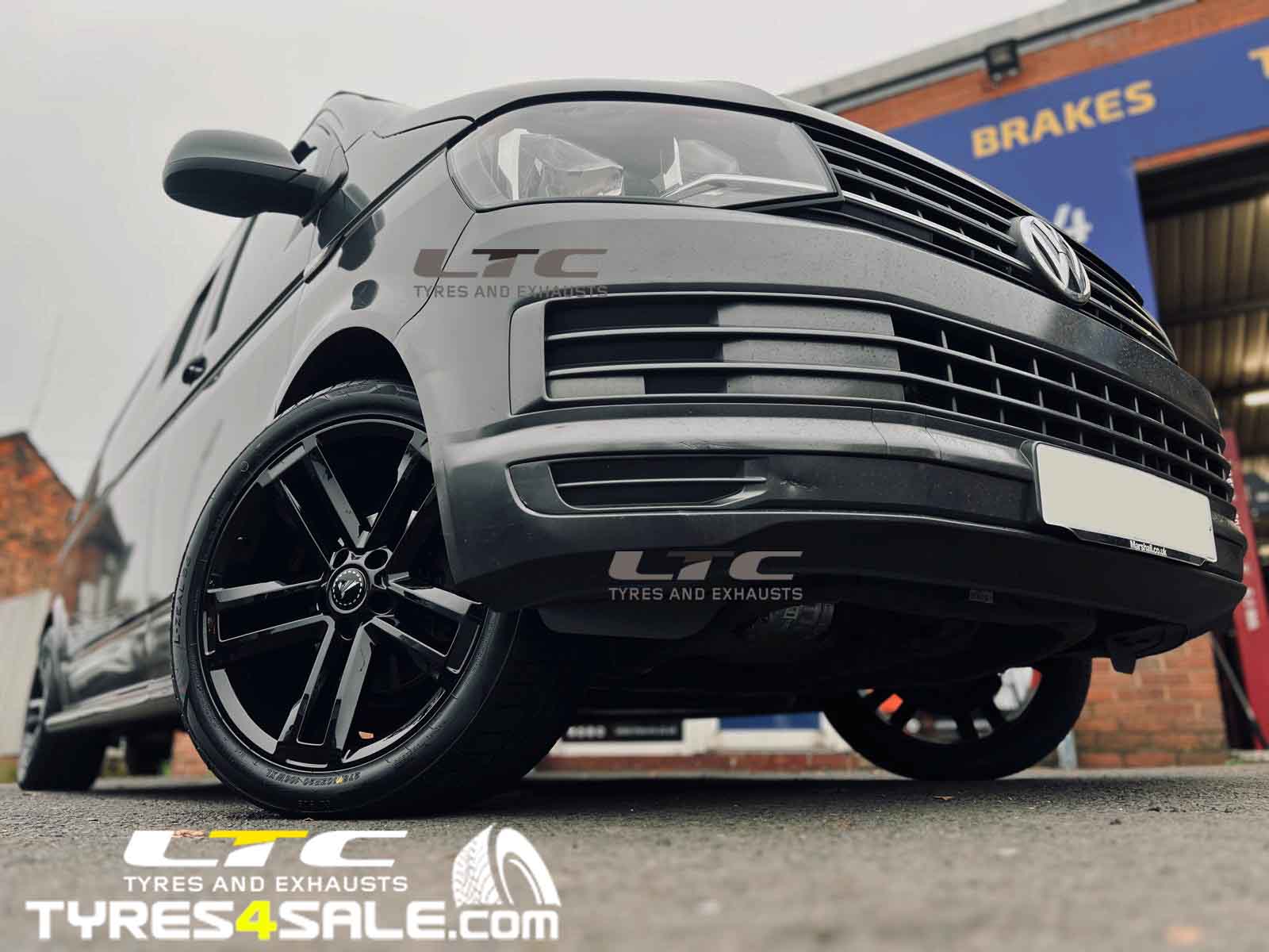 JBW Gloss Black Ammo Alloy Wheels 20" and 275/40 20 108W XL Tyres for VW Transporter T6