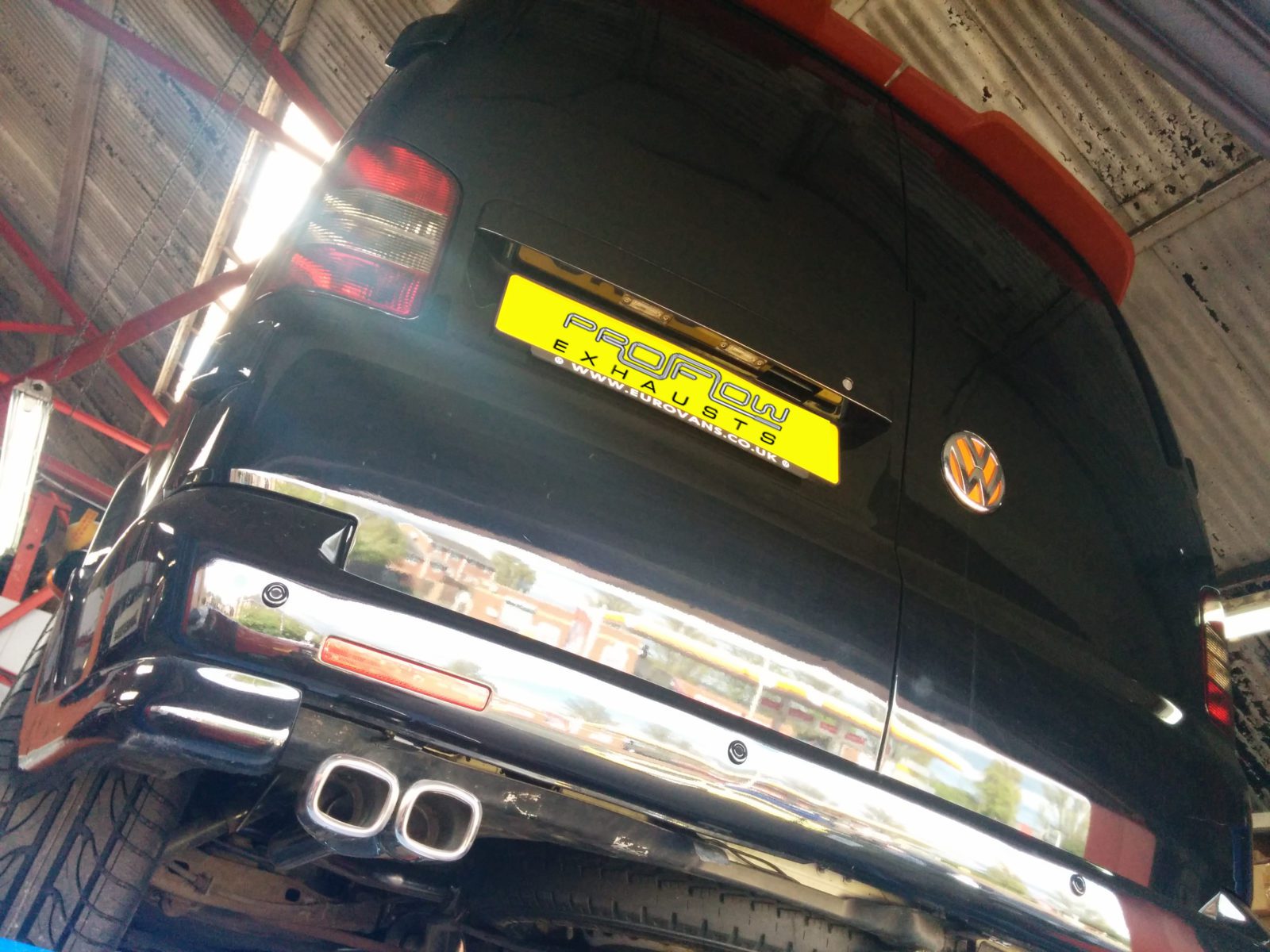 IMG_20150430_103247 VW T5 T5.1 Transporter Stainless Steel Custom Exhaust Back Box Twin Tailpipe VW T5 T5.1 Transporter Stainless Steel Custom Exhaust Back Box Twin Tail Pipe, This includes rear exhaust (back box only) fitted with a twin tailpipe. Why not transform the look and feel of your VW Transporter T5 and replace old boring mild steel exhaust with a brand new stainless steel custom exhaust system built on your van by our expert technicians. We have been designing and fitting bespoke exhaust systems since 1991 and are quickly becoming one of the UK’s leading suppliers of stainless steel exhaust products. Our aim is to deliver a new kind of exhaust fitting experience, with clean, modern premises, high-tech equipment and highly trained technicians. We pride ourselves on offering the very best in service, choice and quality. This product requires you to bring the Van to our fitting centre in the West Midlands. On arrival you will be met by a trained technician to discuss your requirements. You will be able to choose from a wide range of tail pipes for the agreed price. Fabrication and fitting takes approximately 2-3 hours. Custom Built Stainless Steel Exhaust Product range: Made from T304 Grade Stainless Steel Rust Resistant Large Choice of Tailpipes Improve the sound of your engine Improved performance