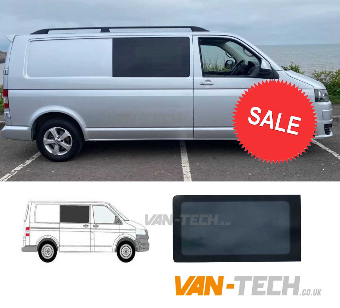 VW-TRANSPORTER-drivers-PRIVACY-GLASS-OPNEING-NEW-SALE VW T5 T5.1 T6 T6.1 Privacy Glass Drivers Side Fixed Tinted Window
