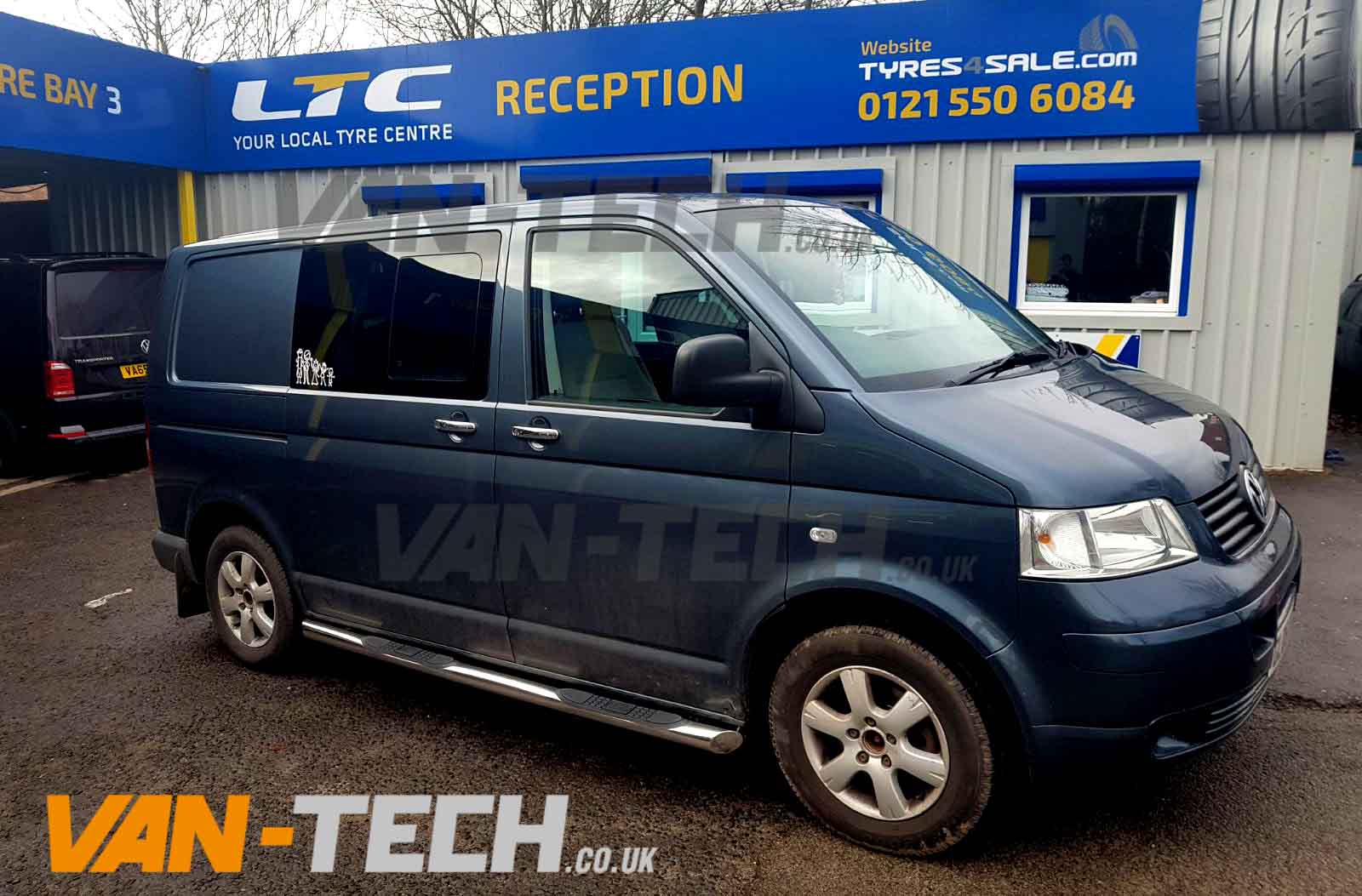 VW-Transporter-T5-Van-fitted-with-4-step-stainless-steel-side-bars-van-tech-2 VW T5 T5.1 T6 SWB LWB Transporter Slashed End Side Bars with Four Steps