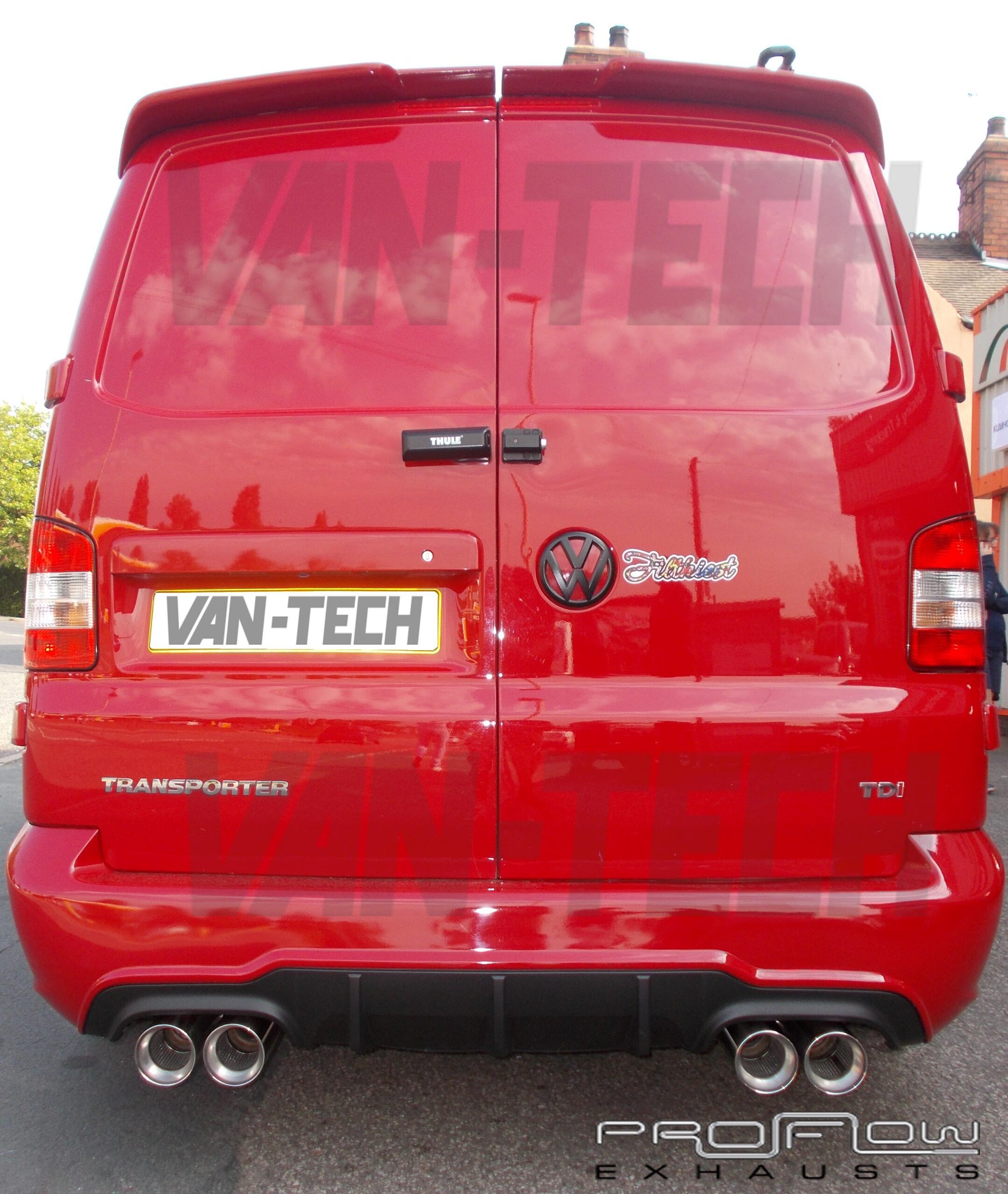 VW-Transporter-T5-with-custom-fitted-proflow-stainless-steel-exhaust-system-van-tech-2-scaled VW T5 T5.1 Transporter Stainless Steel Custom Exhaust Back Box Dual Twin Tailpipe