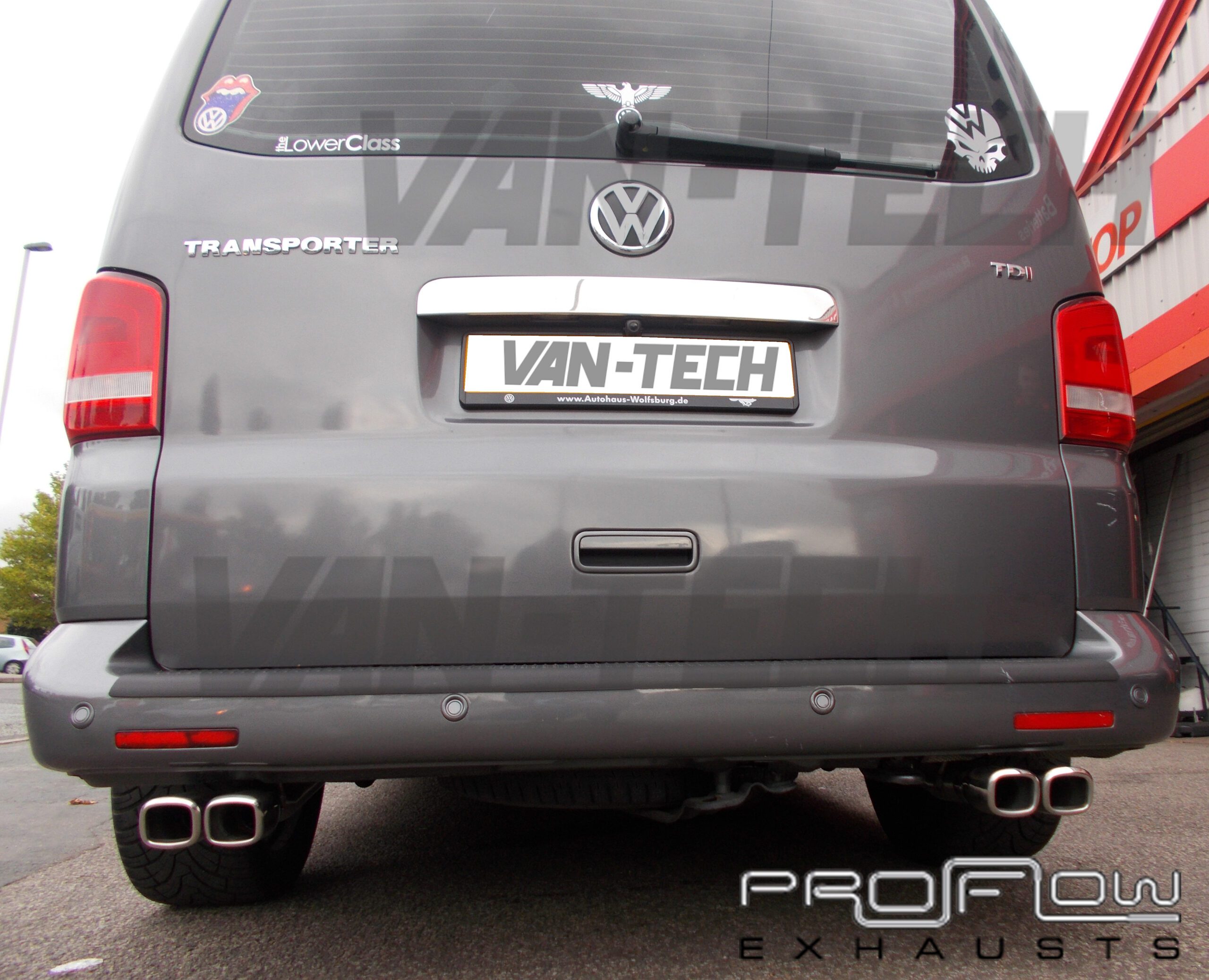 VW-Transporter-T5-with-custom-fitted-proflow-stainless-steel-exhaust-system-van-tech-scaled VW T5 T5.1 Transporter Stainless Steel Custom Exhaust Back Box Dual Twin Tailpipe
