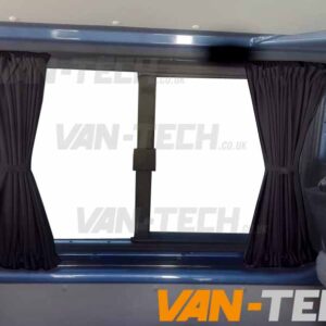 VW T5 T5.1 Blackout Interior Curtain Behind The Driver This VW T5 T5.1 Blackout Interior Curtain Behind The Driver and Rail set really looks the part and will give you a nice and simple way to provide some extra privacy to the interior of your vehicle. Please note, the current stock are supplied with Black Rails. Please note these curtains will require some minor modification for fitting to Genuine Caravelle Models please call us on 0121 550 4628 for details. High Quality Blackout Curtain Pre drilled runners easy to fit with a screwdriver Tailor made for the VW T5 T5.1 Transporter models increased privacy Fitting kit included 2 colours available Black and Grey (with Black inner lining)