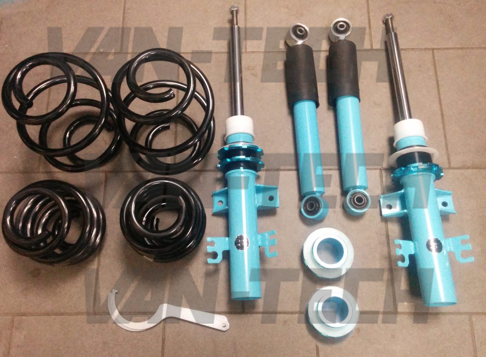 Van-Slam-lowering-kit-van-tech-picture-2 Van Slam Coilover Kits available for all T5 and T6 Transporters Van Slam Coilover Kits available for all T5 and T6 Transporters Suitable for all VW Transporters T5, T5.1 and T6 vans the premium performance TUV approved coilover kits are fantastic quality product that will not disappoint. With advanced dual front damper technology and full Monotube dampers at the rear they offer a fully adjustable ride height allowing you to lower your Transporter between 40mm and 70mm. The coilovers will not only give your vehicle a better stance but will also improve the handling. Van Slam Coilover Kits available for all T5 and T6 Transporters They are ultra stylish, are weight rated to more than 1700KG on front and rear axles and come with a 1 year manufacturers warranty. TUV approved Height Adjustable: 40-75mm Perfect for the VW T5 and T6 models