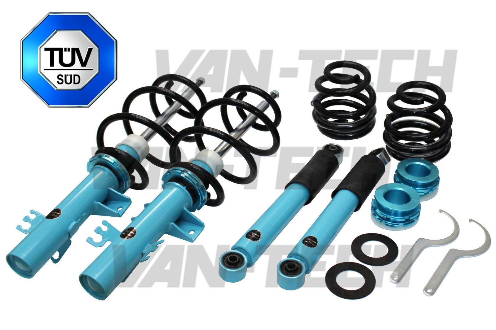Van-Slam-lowering-kit-van-tech-picture Van Slam Coilover Kits available for all T5 and T6 Transporters Van Slam Coilover Kits available for all T5 and T6 Transporters Suitable for all VW Transporters T5, T5.1 and T6 vans the premium performance TUV approved coilover kits are fantastic quality product that will not disappoint. With advanced dual front damper technology and full Monotube dampers at the rear they offer a fully adjustable ride height allowing you to lower your Transporter between 40mm and 70mm. The coilovers will not only give your vehicle a better stance but will also improve the handling. Van Slam Coilover Kits available for all T5 and T6 Transporters They are ultra stylish, are weight rated to more than 1700KG on front and rear axles and come with a 1 year manufacturers warranty. TUV approved Height Adjustable: 40-75mm Perfect for the VW T5 and T6 models