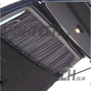 VW T5 T5.1 Blackout Interior Curtain Barn Door This VW T5 T5.1 Blackout Interior Curtain Barn Door and Rail set really looks the part and will give you a nice and simple way to provide some extra privacy to the interior of your vehicle. Please note, the current stock are supplied with Black Rails. Please note these curtains will require some minor modification for fitting to Genuine Caravelle Models please call us on 0121 550 4628 for details. Product features: High Quality Blackout Curtain Pre drilled runners easy to fit with a screwdriver Tailor made for the VW T5 T5.1 Transporter models increased privacy Fitting kit included 2 colours available Black and Grey (with Black inner lining)