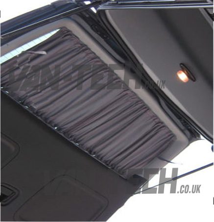 Van-tech-black-barn-door-pictures VW T5 T5.1 Blackout Interior Curtain Barn Door This VW T5 T5.1 Blackout Interior Curtain Barn Door and Rail set really looks the part and will give you a nice and simple way to provide some extra privacy to the interior of your vehicle. Please note, the current stock are supplied with Black Rails. Please note these curtains will require some minor modification for fitting to Genuine Caravelle Models please call us on 0121 550 4628 for details. Product features: High Quality Blackout Curtain Pre drilled runners easy to fit with a screwdriver Tailor made for the VW T5 T5.1 Transporter models increased privacy Fitting kit included 2 colours available Black and Grey (with Black inner lining)