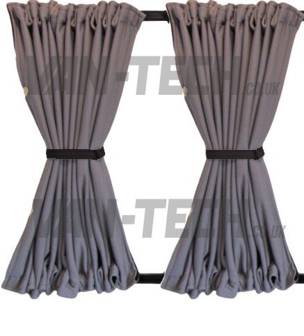 Van-tech-t5-grey-curtains-pictures-2 VW T5 T5.1 Blackout Interior Curtain Behind The Driver This VW T5 T5.1 Blackout Interior Curtain Behind The Driver and Rail set really looks the part and will give you a nice and simple way to provide some extra privacy to the interior of your vehicle. Please note, the current stock are supplied with Black Rails. Please note these curtains will require some minor modification for fitting to Genuine Caravelle Models please call us on 0121 550 4628 for details. High Quality Blackout Curtain Pre drilled runners easy to fit with a screwdriver Tailor made for the VW T5 T5.1 Transporter models increased privacy Fitting kit included 2 colours available Black and Grey (with Black inner lining)