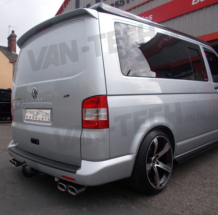 Vw-Transporter-T5-twin-tail-pipes-system-2 VW T5 T5.1 Transporter Stainless Steel Custom Exhaust System Twin Tailpipes