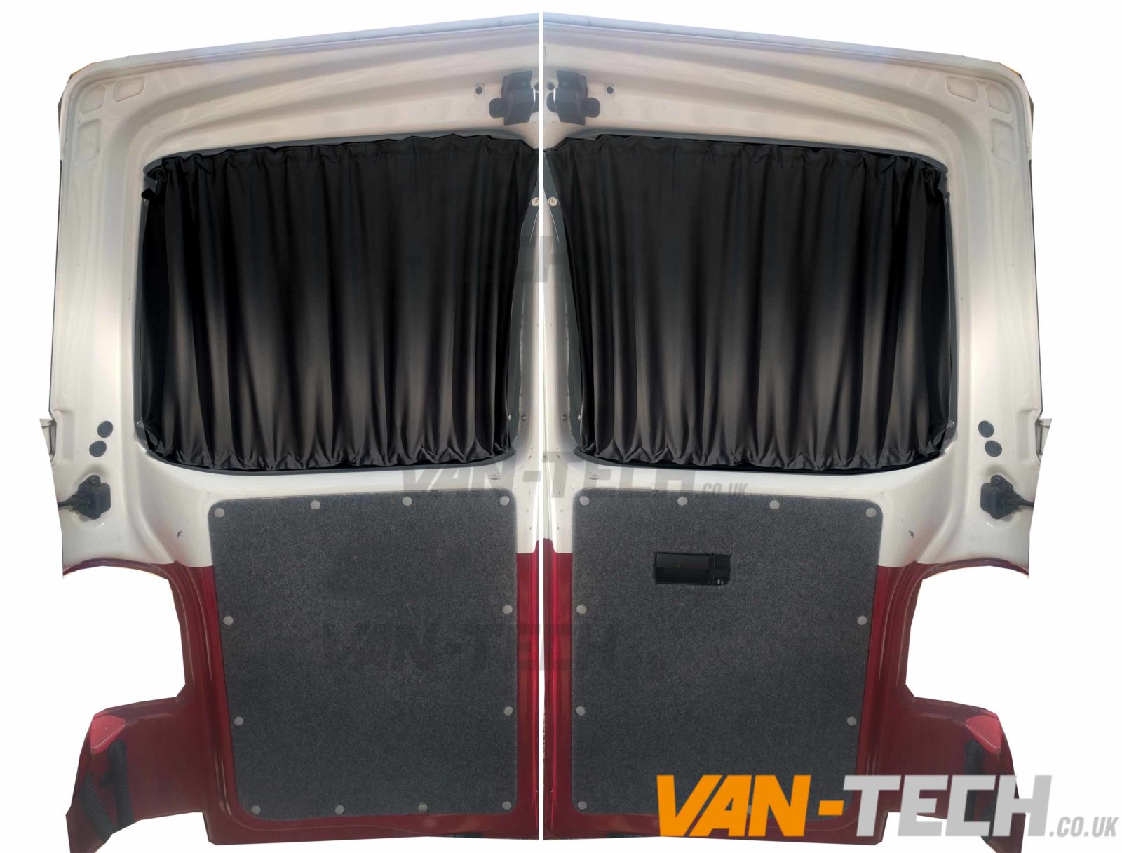 barn-door-curtain-black-1 VW T5 T5.1 Blackout Interior Curtain Barn Door This VW T5 T5.1 Blackout Interior Curtain Barn Door and Rail set really looks the part and will give you a nice and simple way to provide some extra privacy to the interior of your vehicle. Please note, the current stock are supplied with Black Rails. Please note these curtains will require some minor modification for fitting to Genuine Caravelle Models please call us on 0121 550 4628 for details. Product features: High Quality Blackout Curtain Pre drilled runners easy to fit with a screwdriver Tailor made for the VW T5 T5.1 Transporter models increased privacy Fitting kit included 2 colours available Black and Grey (with Black inner lining)
