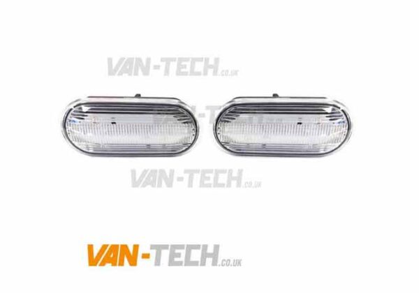 clear-side-reapter-2-600x420 VW T5 T5.1 Transporter Clear Dynamic Side Repeaters These VW T5 T5.1 Transporter Clear Dynamic Side Repeaters made to the highest standard when you buy and fit these you’ll appreciate the solid quality knowing that you won’t have any problems. Fits VW Transporter T5 T5.1 models 2003- onwards Clear Side Repeater Dynamic side repeaters Simple plug and play design E marked and road legal Also fits many other VW vehicles such as Golf, Caddy, Polo, Lupo