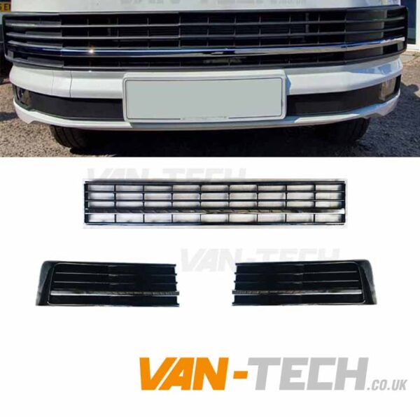 front-t6-chrome-1-600x596 VW Transporter T6 Middle Bumper Inserts Chrome Trim
