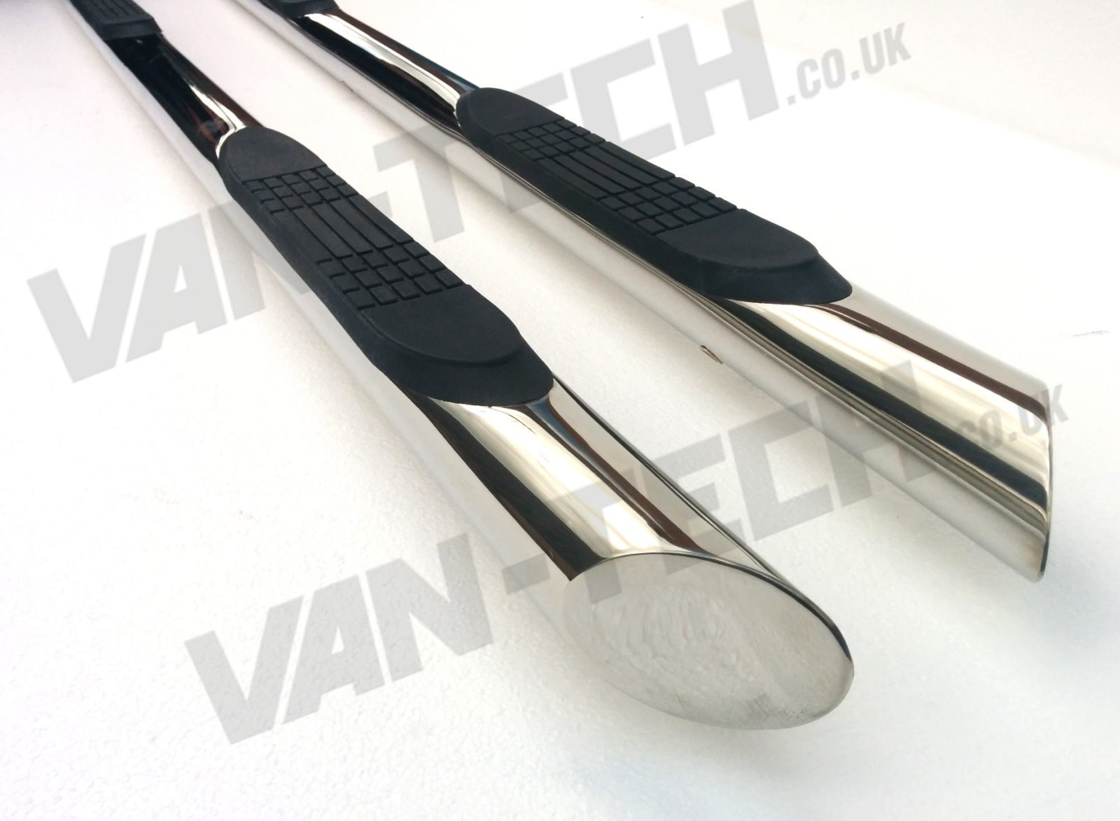 vw-transporter-t5-van-stainless-steel-side-bars-with-4-steps-3 VW T5 SWB LWB Slashed End Side Bars with Three Steps stainless steel with slash cut end.