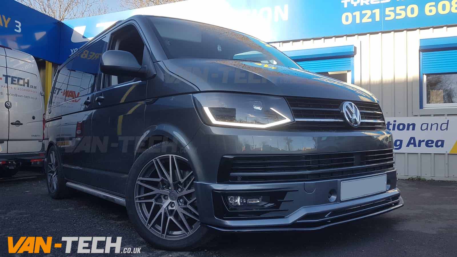vw-transporter-t6-sportline-bumper-splitetr-and-light-bar-head-lights-1 VW Transporter T6 Van Sportline Front Lower Splitter