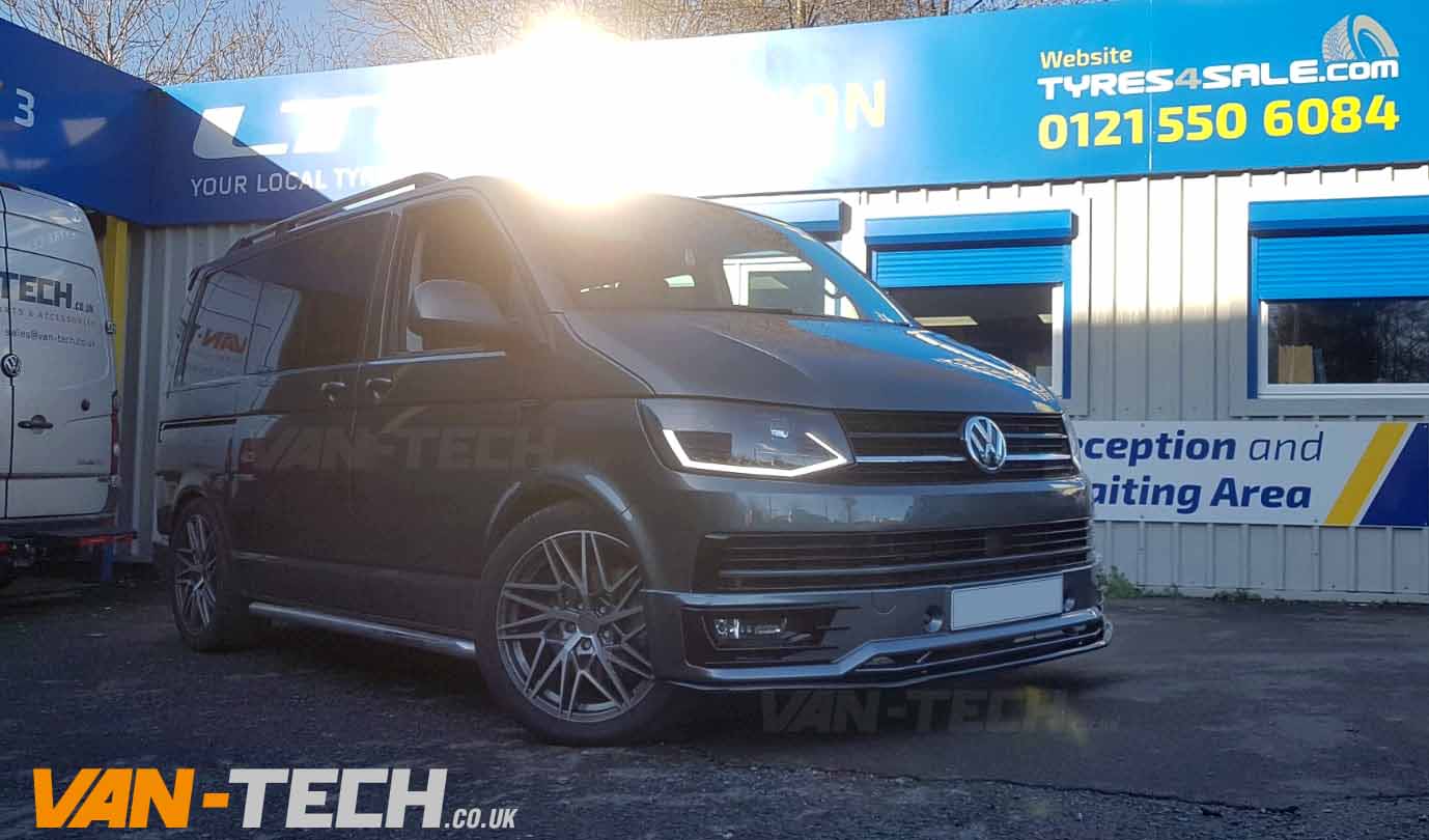 vw-transporter-t6-sportline-bumper-splitetr-and-light-bar-head-lights-2 VW Transporter T6 Van Sportline Front Lower Splitter