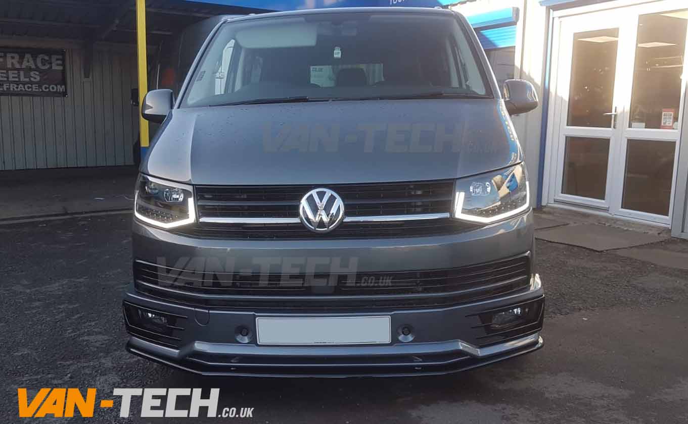vw-transporter-t6-sportline-bumper-splitetr-and-light-bar-head-lights-3 VW Transporter T6 Van Sportline Front Lower Splitter
