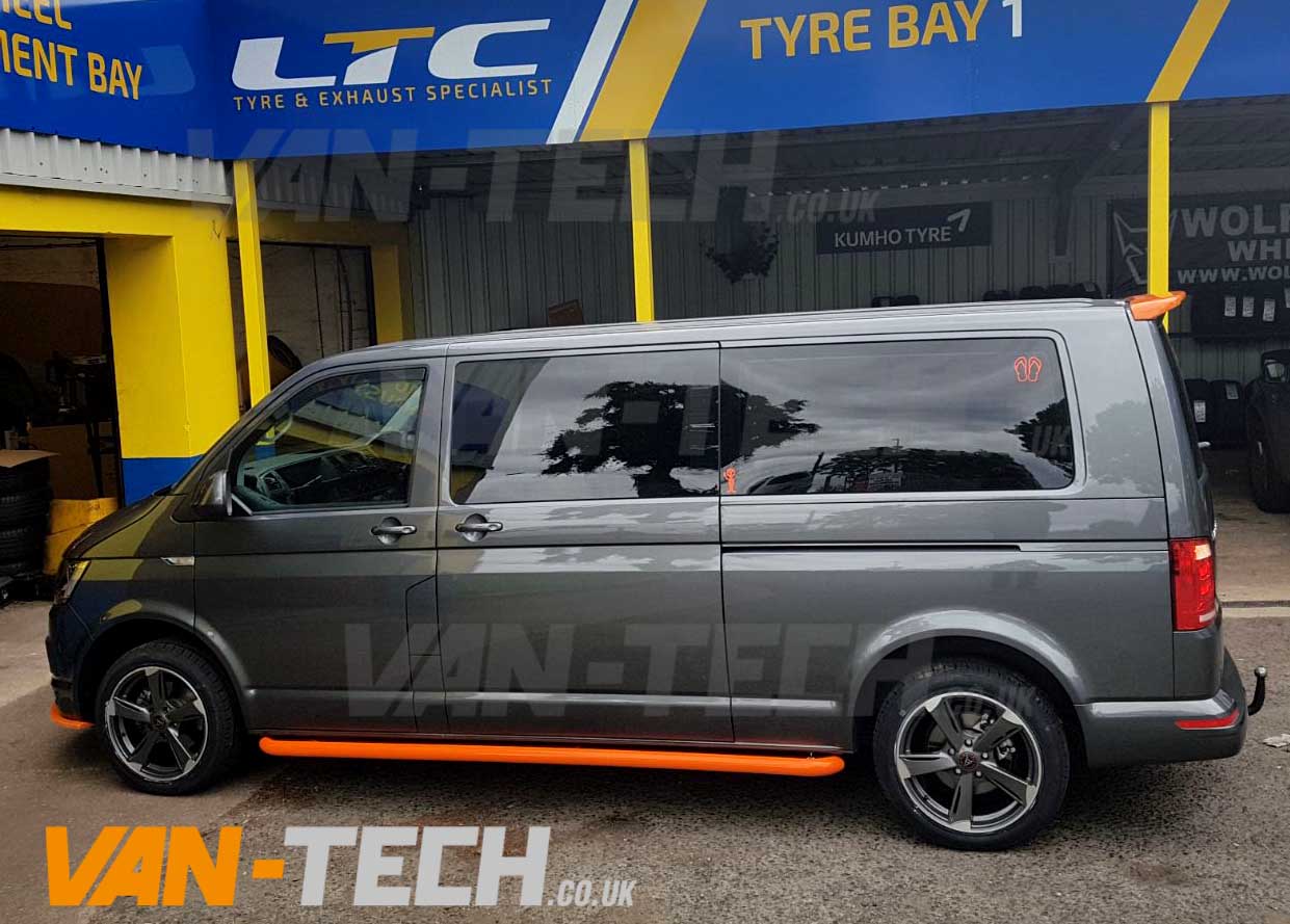 VW-Transporter-T6-fitted-with-colour-coded-orange-side-bars-front-splitter-spoiler-and-wolfrace-genesis-alloy-wheels-before-and-after-6 VW Transporter T6 T6.1 Tailgate Sportline Spoiler VW Transporter T6 T6.1 Tailgate Sportline Spoiler, ready to paint are stylishly designed and are made exclusively for New VW Transporter T6 Van. This Tailgate Spoiler is made to the highest standard when you buy and fit these you’ll appreciate the solid quality knowing that you won’t have any problems as the product fits great. VW T6 T6.1 Tailgate Sportline Spoiler Product Features: Made of Strong Plastic Fixes on to rear of VW T6 T6.1 Transporter Tailor made for the VW T6 T6.1 Transporter Comes primed ready to paint & fit We can be get these colour coded to match your van Fits Tailgate Models Only Sportline style
