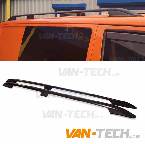 VW-t5-T5.1-black-aluminium-roof-rails-1 VW T5 T5.1 T6 T6.1 Aluminium Satin BLACK Roof Rails SWB LWB