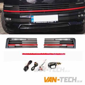 VW T6 DRL Daytime / Daylight Running Lights LED Red Trim Textured Finish
