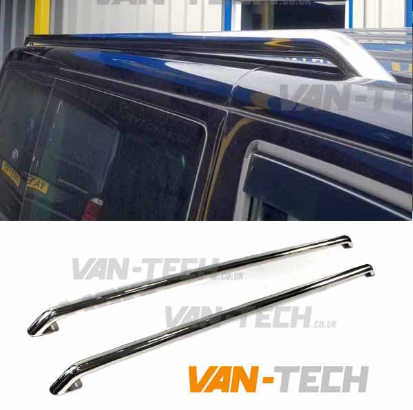 stainless-steel-roof-rails-t6 VW T5 T5.1 Roof Rails Stainless Steel SWB LWB These VW T5 T5.1 Roof Rails Stainless Steel SWB LWB look the part, these stylishly designed bars are not universal fit they are tailor made exclusively for the VW T5 T5.1 Transporter. Sold complete with the fitting kit, you won’t need to drill your roof as these 42mm stainless steel roof rails fit to the existing original fixing sites on the Transporter. VW T5 T5.1 T6 Roof Rails Stainless Steel product features: 42mm T304 Stainless Steel Roof Rails Fix to existing original fixing points on VW T5T5.1 Transporter No Drilling required Tailor made for the VW T5 T5.1 models Transporter SWB Short Wheel base and LWB Long Wheel Base available