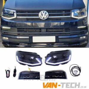 VW T6 LED DRL Light Bar Headlights and DRL’s Daytime Running Lights VW T6 LED DRL Light Bar Headlights and DRL’s Daytime Running Lights are made to the highest standard when you buy and fit these you’ll appreciate the solid quality knowing that you won’t have any problems. VW T6 LED DRL Light Bar Headlights Product features: LED light bar DRL (auto dimming when dipped beam is put on) LED indicator (with built in resistors so they flash at correct speed) Full black inner PHL9079 or full chrome inner PHL9078 65w H9 dipped beam bulb. projector eye ball Built in load level motor Plug and play & supplied with bulbs already fitted E marked for (right hand drive UK roads) Stunning Unique Look Black inner DRL’s Daytime Running Lights Product features: DRL’s Daytime Running Lights Stunning looking and distinctive finish All parts required for Fitting Fit VW T6 Models 2015 – Onwards High Quality Aftermarket Part Very Bright LED Bulbs