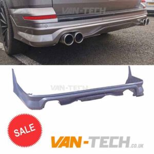 VW Transporter T6 T6.1 Rear Tailgate Bumper Diffuser Splitter This VW Transporter T6 T6.1Rear Tailgate Bumper Diffuser Splitter is stylishly designed and made exclusively for VW T6 T6.1 Tailgate Model vans. We can offer a custom exhaust building service to go with this bumper with a large choice of tailpipes available all made from stainless steel. Call us on: 0121 550 4628 for details. T6 Rear Tailgate Bumper Diffuser Splitter Product features: Built For Vans with Dual Exhaust System Made From Strong ABS Plastic Fits Models T6 T6.1 Tailgate only Primed finish ready for painting