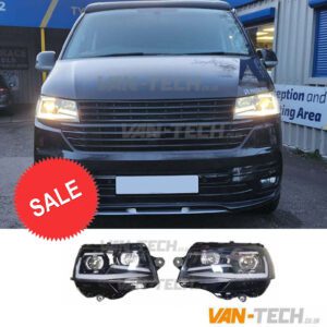 VW Transporter T6.1 LED Light Bar Headlights with Dynamic Indicators Gloss Black